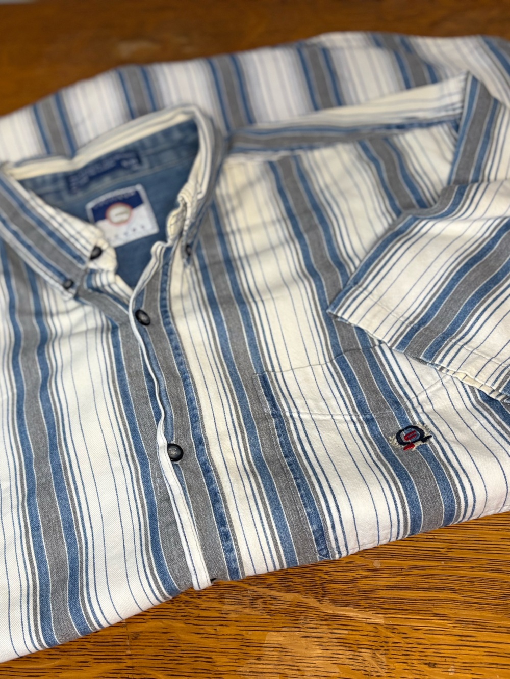 Vintage Coliseum Men's XL Short-Sleeve Button-Up Stripe Shirt Blue White Gray - Picture 3 of 16